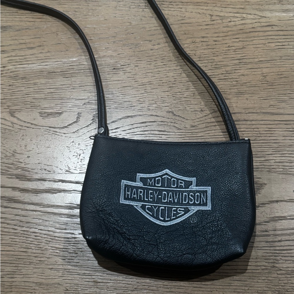 Harley-Davidson Black Leather Mini Crossbody Bag Y2K - Picture 2 of 5